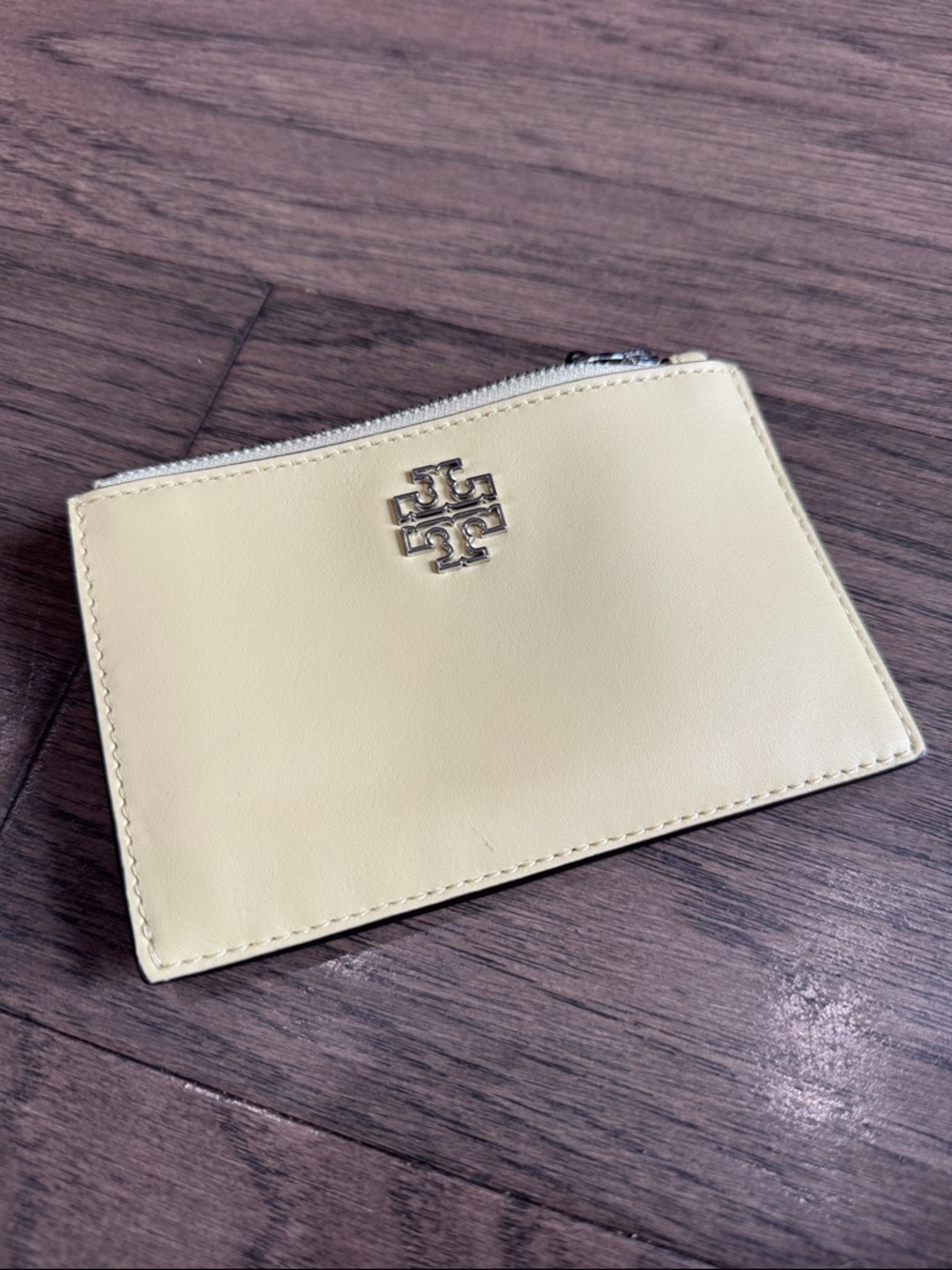 Tory Burch Yellow Leather Card Holder Zip Wallet Slim Card Case